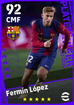Fermin Lopez eFootball 2026 player card — 92 OVR CMF