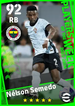 Nelson Semedo eFootball 2026 player card — 92 OVR RB