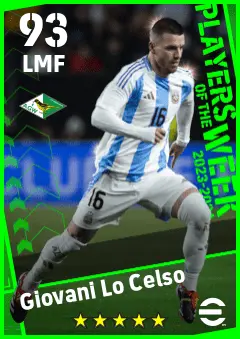Giovani Lo Celso eFootball 2026 player card — 93 OVR LMF