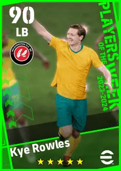 Kye Rowles eFootball 2026 player card — 90 OVR LB