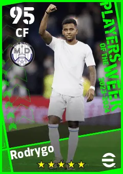 Rodrygo eFootball 2026 player card — 95 OVR CF