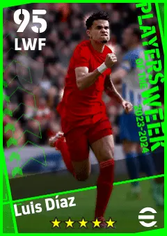 Luis Diaz eFootball 2026 player card — 95 OVR LWF
