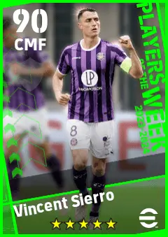 Vincent Sierro eFootball 2026 player card — 90 OVR CMF