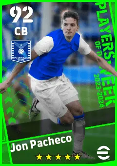 Jon Pacheco eFootball 2026 player card — 92 OVR CB
