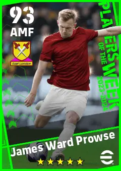 James Ward Prowse eFootball 2026 player card — 93 OVR AMF