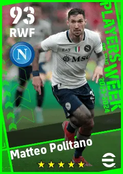 Matteo Politano eFootball 2026 player card — 93 OVR RWF