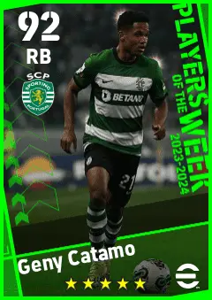 Geny Catamo eFootball 2026 player card — 92 OVR RB