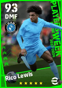 Rico Lewis eFootball 2026 player card — 93 OVR DMF