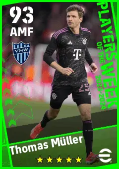 Thomas Muller eFootball 2026 player card — 93 OVR AMF