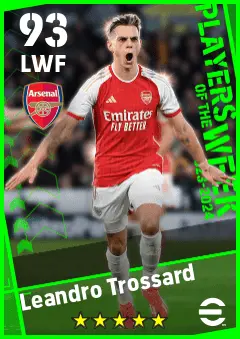 Leandro Trossard eFootball 2026 player card — 93 OVR LWF