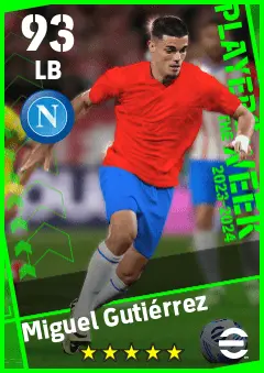 Miguel Gutierrez eFootball 2026 player card — 93 OVR LB