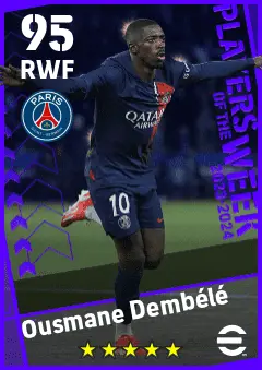 Ousmane Dembele eFootball 2026 player card — 95 OVR RWF