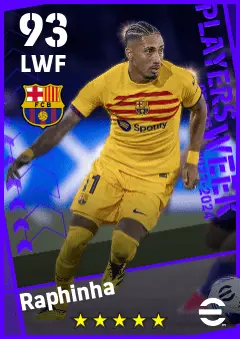Raphinha eFootball 2026 player card — 93 OVR LWF