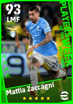 Mattia Zaccagni eFootball 2026 player card — 93 OVR LMF