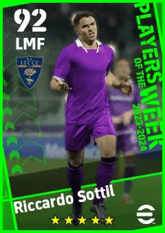 Riccardo Sottil eFootball 2026 player card — 92 OVR LMF