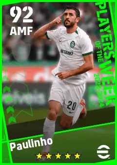Paulinho eFootball 2026 player card — 92 OVR AMF