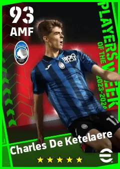 Charles De Ketelaere eFootball 2026 player card — 93 OVR AMF