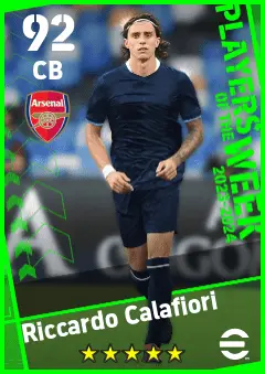 Riccardo Calafiori eFootball 2026 player card — 92 OVR CB