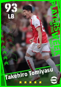 Takehiro Tomiyasu eFootball 2026 player card — 93 OVR LB