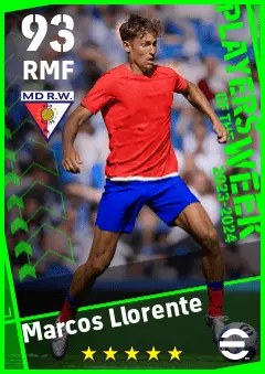 Marcos Llorente eFootball 2026 player card — 93 OVR RMF