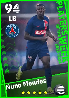 Nuno Mendes eFootball 2026 player card — 94 OVR LB