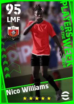 Nico Williams eFootball 2026 player card — 95 OVR LMF