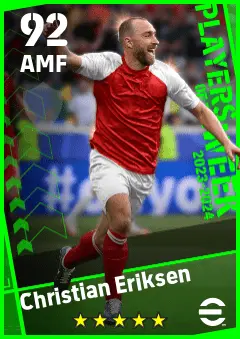 Christian Eriksen eFootball 2026 player card — 92 OVR AMF