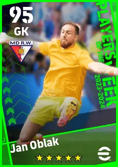 Jan Oblak eFootball 2026 player card — 95 OVR GK