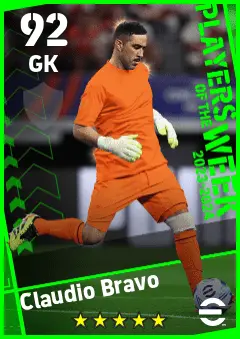 Claudio Bravo eFootball 2026 player card — 92 OVR GK
