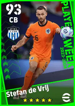 Stefan de Vrij eFootball 2026 player card — 93 OVR CB