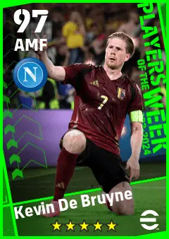 Kevin De Bruyne eFootball 2026 player card — 97 OVR AMF