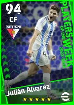 Julian Alvarez eFootball 2026 player card — 94 OVR CF