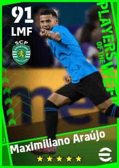 Maximiliano Araujo eFootball 2026 player card — 91 OVR LMF