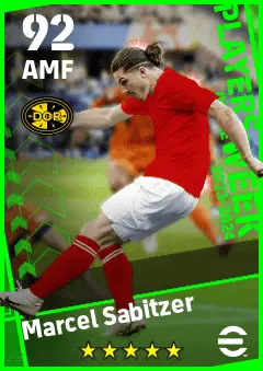 Marcel Sabitzer eFootball 2026 player card — 92 OVR AMF