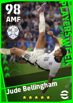 Jude Bellingham eFootball 2026 player card — 98 OVR AMF