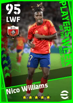 Nico Williams eFootball 2026 player card — 95 OVR LWF