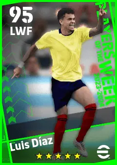 Luis Diaz eFootball 2026 player card — 95 OVR LWF