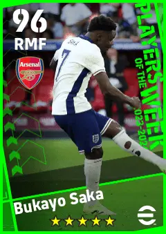 Bukayo Saka eFootball 2026 player card — 96 OVR RMF