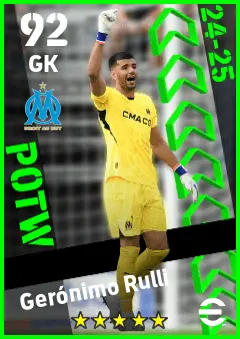Geronimo Rulli eFootball 2026 player card — 92 OVR GK