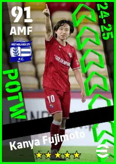 Kanya Fujimoto eFootball 2026 player card — 91 OVR AMF