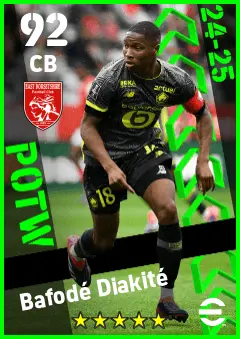 Bafode Diakite eFootball 2026 player card — 92 OVR CB