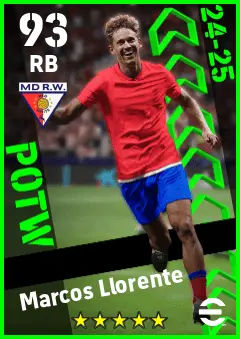 Marcos Llorente eFootball 2026 player card — 93 OVR RB