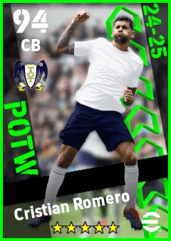 Cristian Romero eFootball 2026 player card — 94 OVR CB