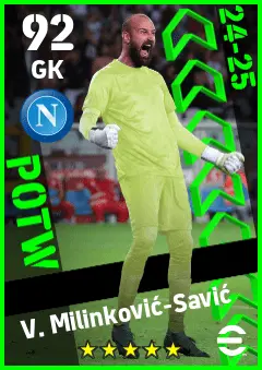 V. Milinkovic-Savic eFootball 2026 player card — 92 OVR GK