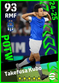 Takefusa Kubo eFootball 2026 player card — 93 OVR RMF