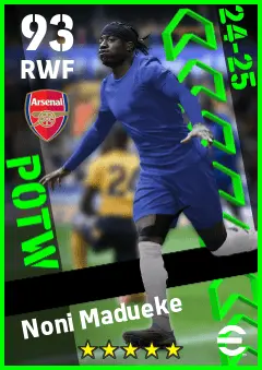 Noni Madueke eFootball 2026 player card — 93 OVR RWF