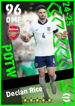 Declan Rice eFootball 2026 player card — 96 OVR DMF