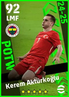 Kerem Akturkoglu eFootball 2026 player card — 92 OVR LMF