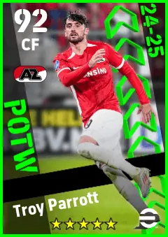 Troy Parrott eFootball 2026 player card — 92 OVR CF