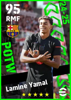 Lamine Yamal eFootball 2026 player card — 95 OVR RMF